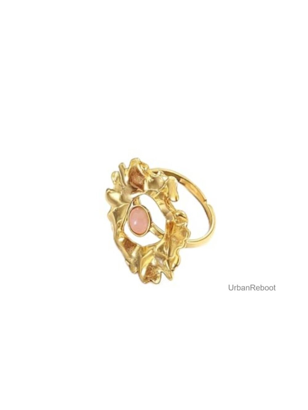 Stainless Steel Hammered Floral Ring with Pink Gemstone, Adjustable Sizes 7-10,